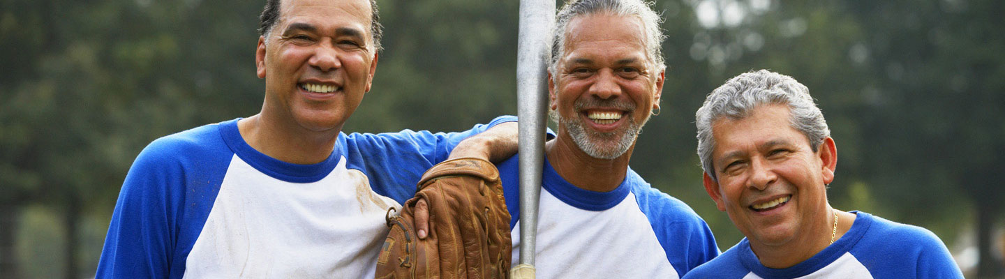 3 men with baseball gears